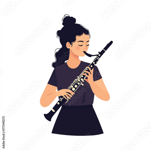  Young woman playing clarinet musical instrument