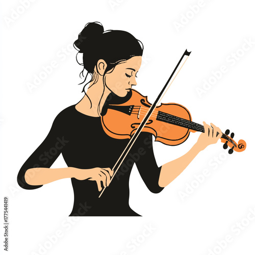 Young woman playing the violin with intense focus and passion
