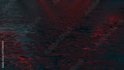 Reflections of Red Light on Calm Water in a Serene Setting During Twilight Hours