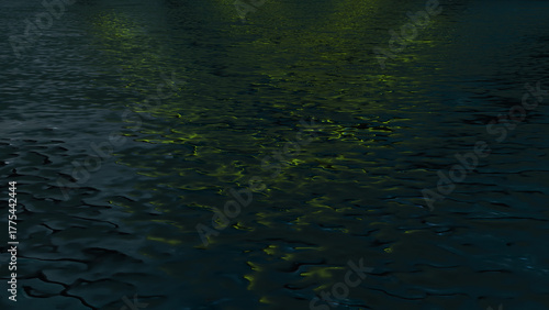 Calm Water Reflecting Soft Green Lights at Night