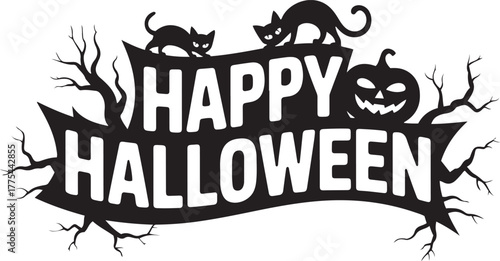 Happy halloween with cats and pumpkin