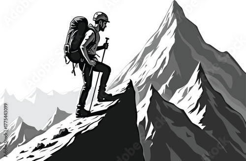 Man hiking up a mountain with trekking poles