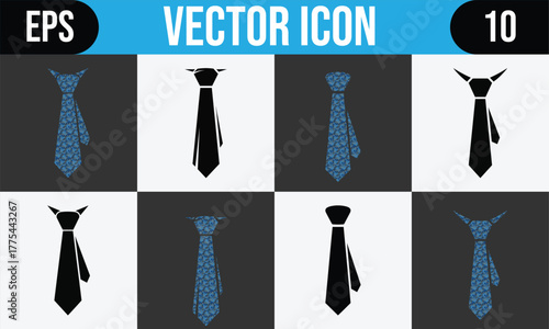 Set of tie icons in black and blue patterned vector illustration
