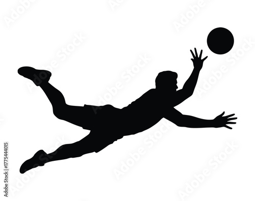 Soccer Goalkeeper Diving Save Silhouette: Goalie Reaching for Ball Vector Sports Graphic.