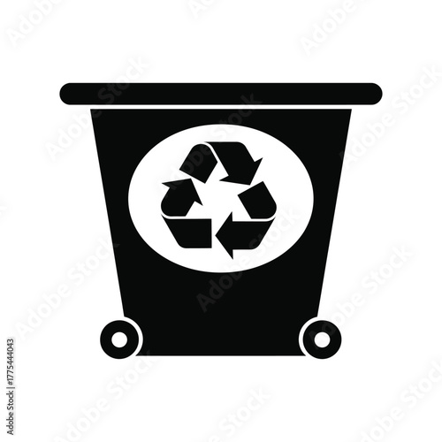 Recycling Bin Solid Icon: Trash Can and Reuse Arrows Symbol for Waste Management Vector.