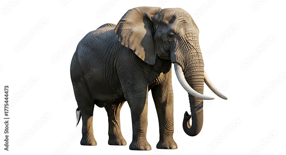 Fototapeta premium African Elephant Standing Isolated White Background Majestic Wild Animal.