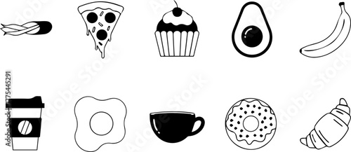 Delicious food icons collection, perfect for restaurant menus, food blogs, and culinary designs. Fresh, simple, and appealing for any creative project.