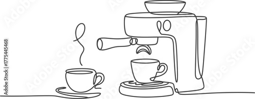 Coffee espresso machine cup cafe drink hot beverage line art minimal drawing
