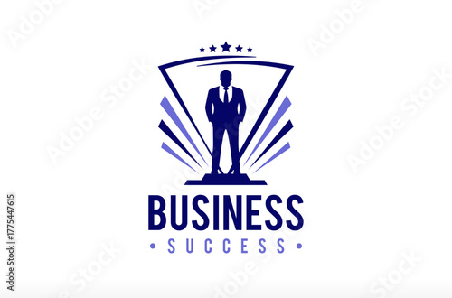 Businessman Logo Design, Success logo, Winner Award Logo, achievement logo, business progress with growth medal, respect the boss icon, manager sir Vector Icon Symbol Silhouette Illustration brand