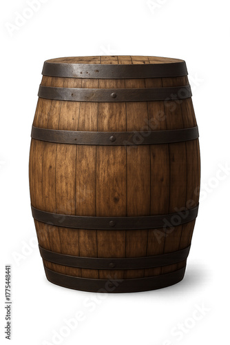 Fototapeta Naklejka Na Ścianę i Meble -  Vintage wooden barrel, oak cask for wine or whiskey, isolated on transparent background