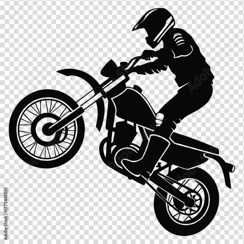 Motorcycle Stunt Silhouette with Rider in Helmet on Rear Wheel