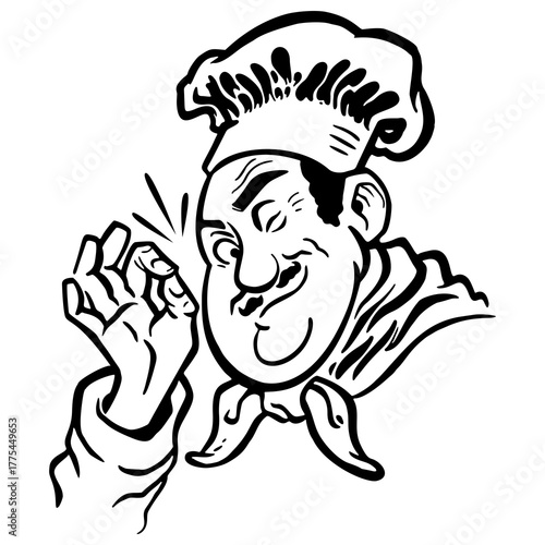 Winking Cartoon Chef Giving the Chef's Kiss Hand Gesture
