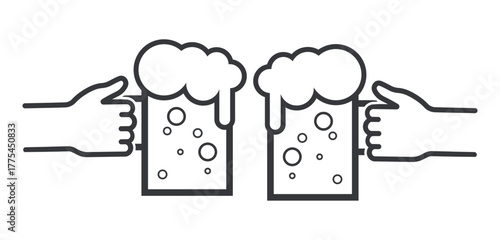 Isolated pictogram icon of two hands clinking beer glasses, symbolizing party, celebration, friendship, bar, café, and social enjoyment.