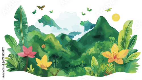 Mindo Cloud Forest. Mindo Cloud Forest hand drawn watercolor illustration