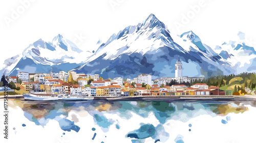 Ushuaia. Ushuaia hand drawn watercolor illustration