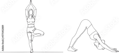 Meditation Yoga Line Art | Minimal Woman in Lotus Pose | Wellness Outline, Generative Ai