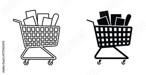 Cart with product icon graphic design. Vector icon illustrations