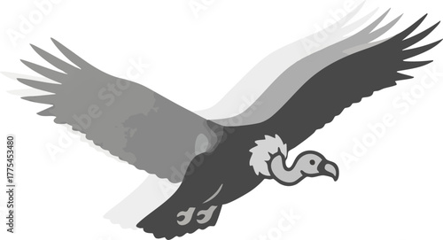 A stylized of a vulture in flight.