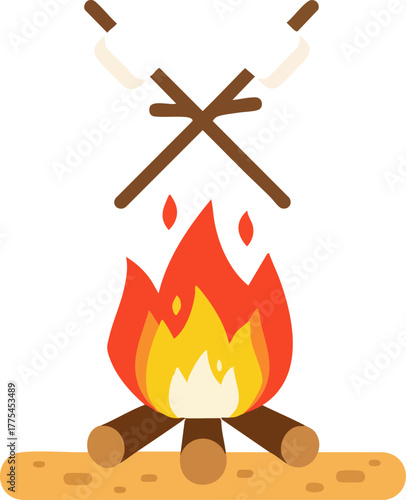 A bonfire with marshmallows on sticks being roasted.