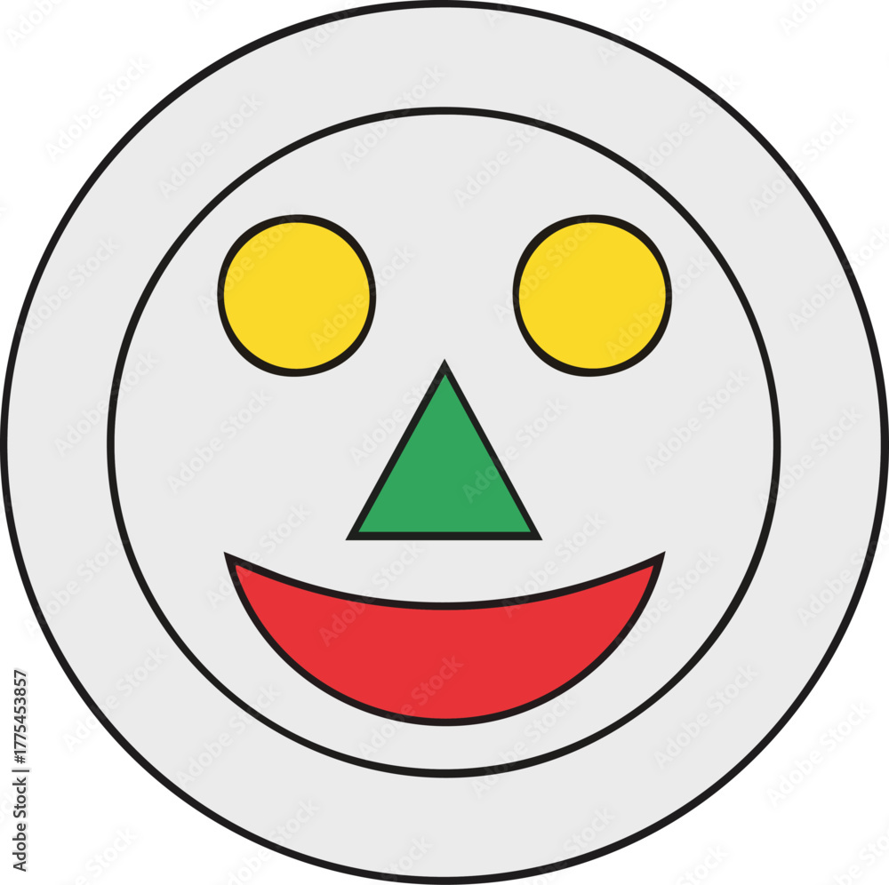 Fototapeta premium A simple cartoon smiley face with yellow eyes, a green nose, and a red mouth.