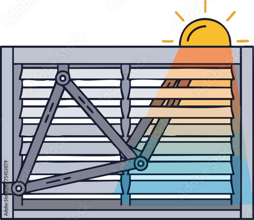 Sunlight shining through window blinds with an adjustable mechanism.