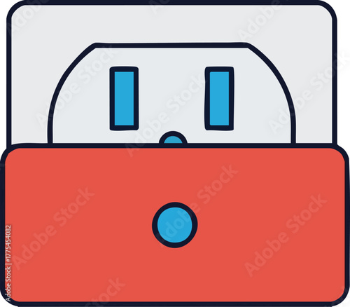 A stylized of an electrical outlet with a red adapter.