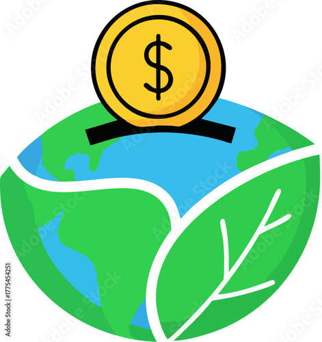 An of a coin being deposited into a globe with leaves.