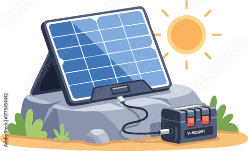 Portable solar panel charging a device under the sun.