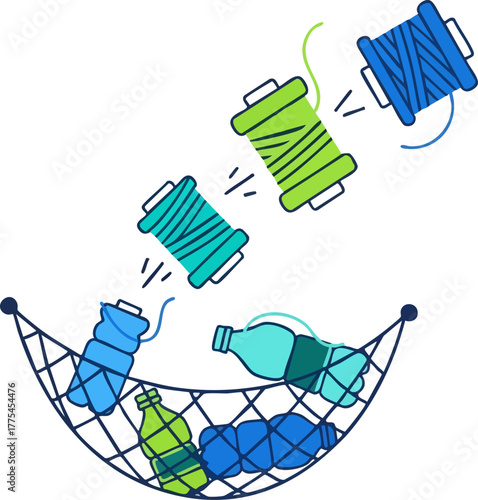 Plastic bottles being recycled into thread for crafts.