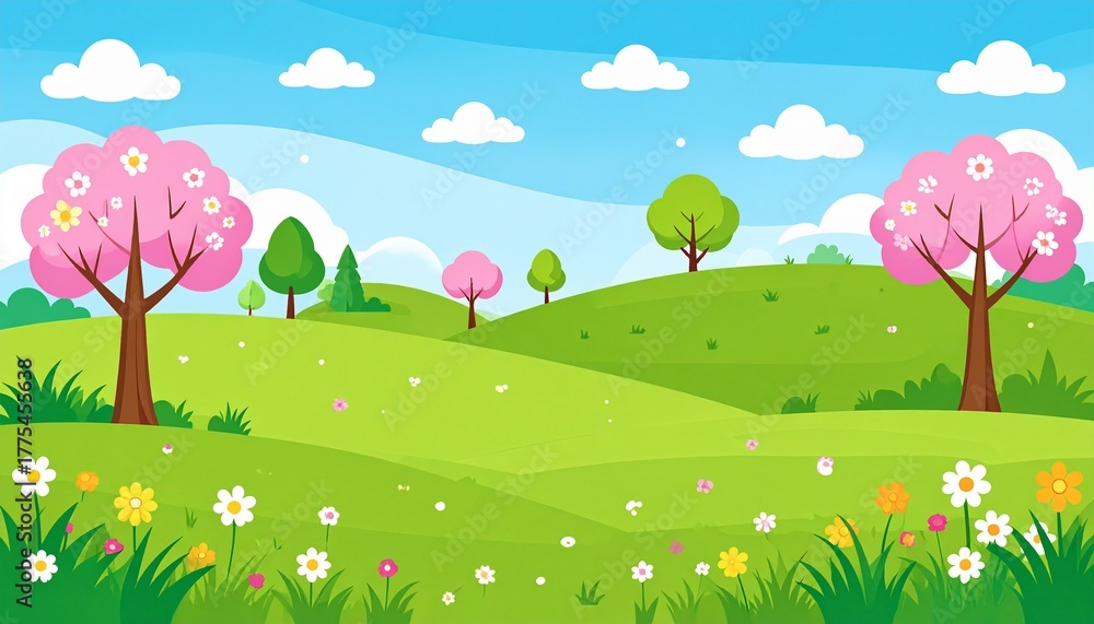 Fototapeta premium spring landscape background, simple, vector illustration