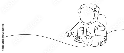 Astronaut in spacesuit, one continuous line Minimalist simple linear style. Vector outline illustration Editable stroke.