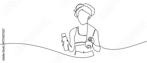 Woman in workout clothes, one continuous line Minimalist simple linear style. Vector outline illustration Editable stroke.