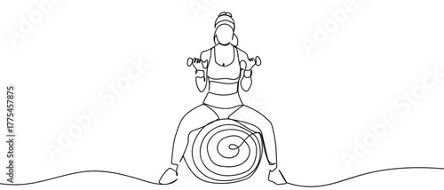 Woman exercising in the gym, one continuous line Minimalist simple linear style. Vector outline illustration Editable stroke.