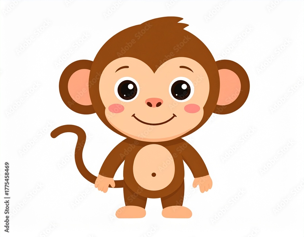 Fototapeta premium Cute cartoon monkey isolated on white background. Vector illustration.
