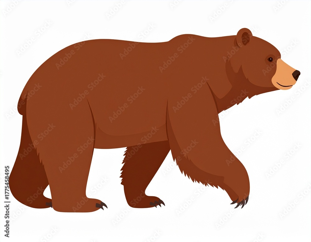 Fototapeta premium Cartoon brown grizzly bear isolated on white background. Side view. Vector 