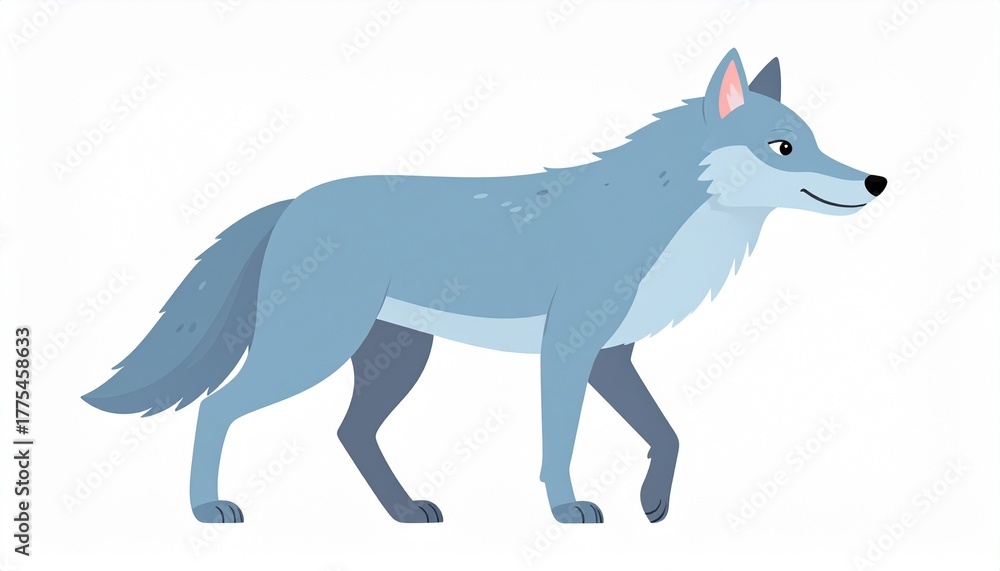 Fototapeta premium Cute cartoon wolf isolated on white background. Side view. Vector illustration.