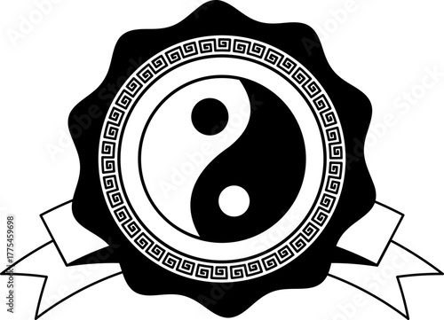 black and white logotype of a yin yang