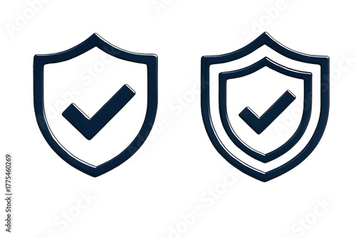Free Download Two stylized metallic shield icons with a checkmark inside representing security and protection isolated on transparent background - GFXLoad