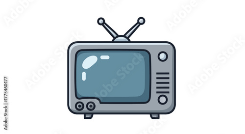 A simple line drawing of an old television set with antennae on a white background.