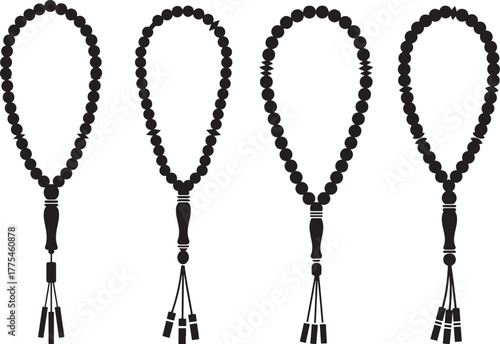 Four black islamic prayer beads rosary tasbih misbaha silhouette
