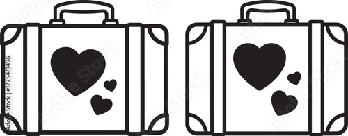 Two vintage suitcases adorned with heart motifs in a distinctive silhouette style