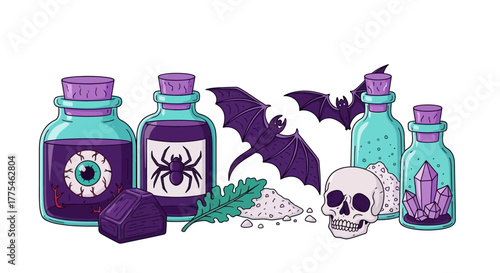 Magic Potion Ingredients Cartoon Illustration