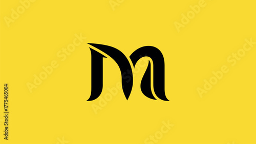 Black stylized letter M on yellow background alphabet
