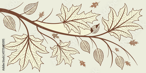 Elegant autumn branch with falling leaves, a serene and artistic design for seasonal projects and decorations