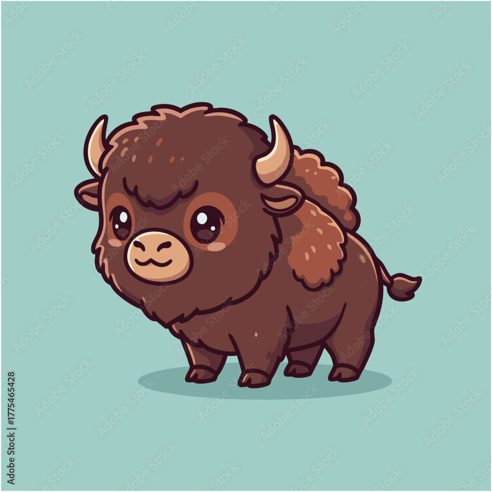 Fototapeta premium Adorable chibi bison calf character illustration in a cute kawaii cartoon style