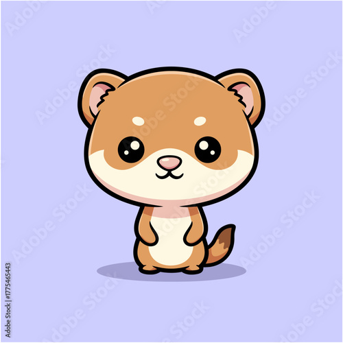 Cute Cartoon Ferret Character Design in Flat Style Adorable Mammal Concept Illustration