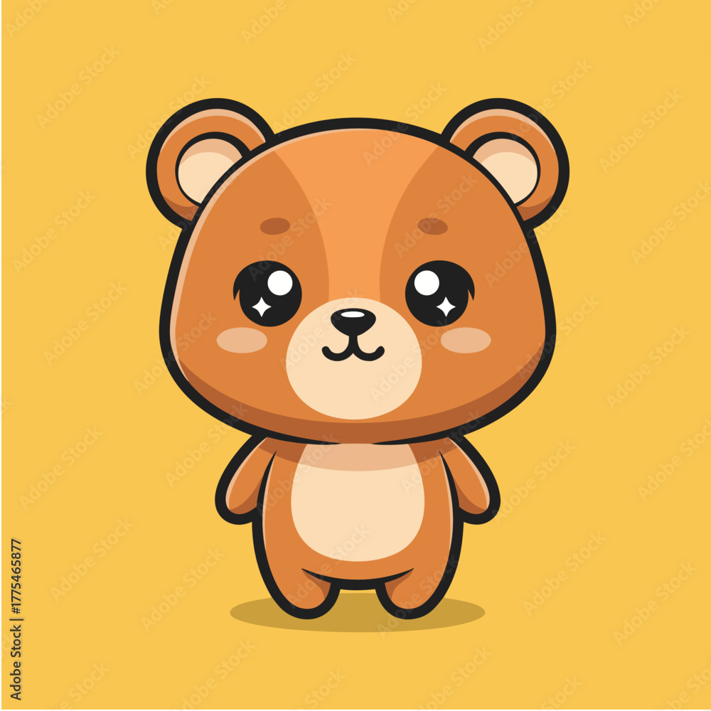 Obraz premium Sweet and lovable brown bear cub cartoon character with sparkling eyes, an adorable kawaii mascot illustration