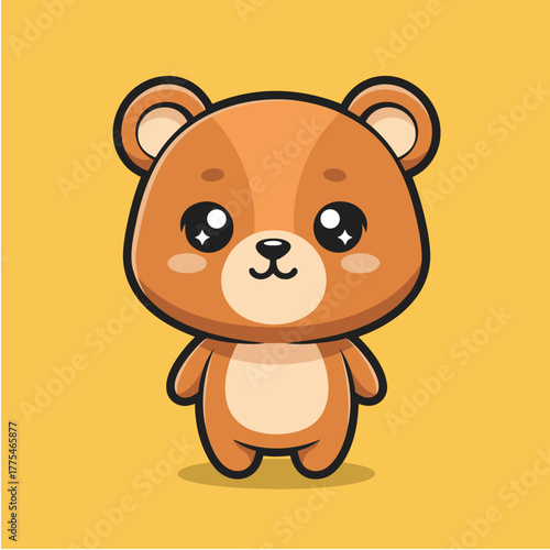 Sweet and lovable brown bear cub cartoon character with sparkling eyes, an adorable kawaii mascot illustration