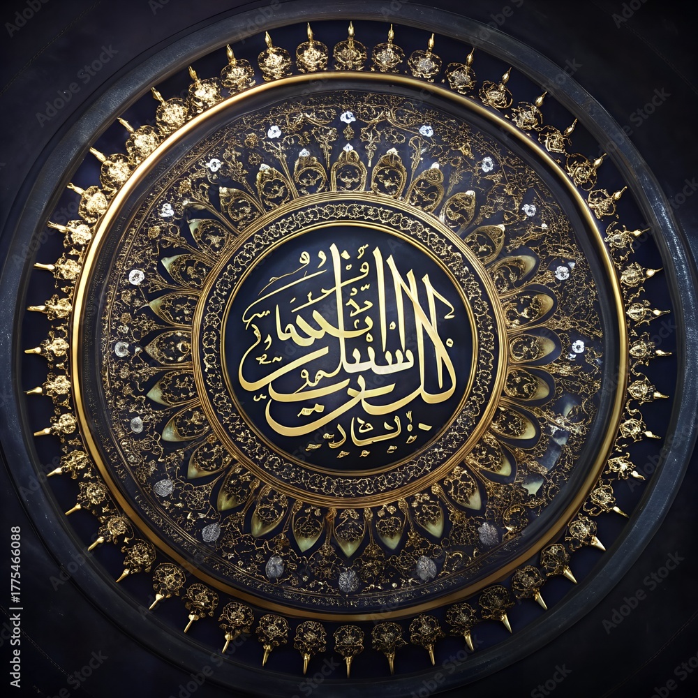 Fototapeta premium Intricate islamic calligraphy on a decorative circular emblem
