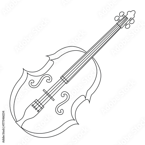 Cute cartoon hand drawn vector violin string musical instrument outline.